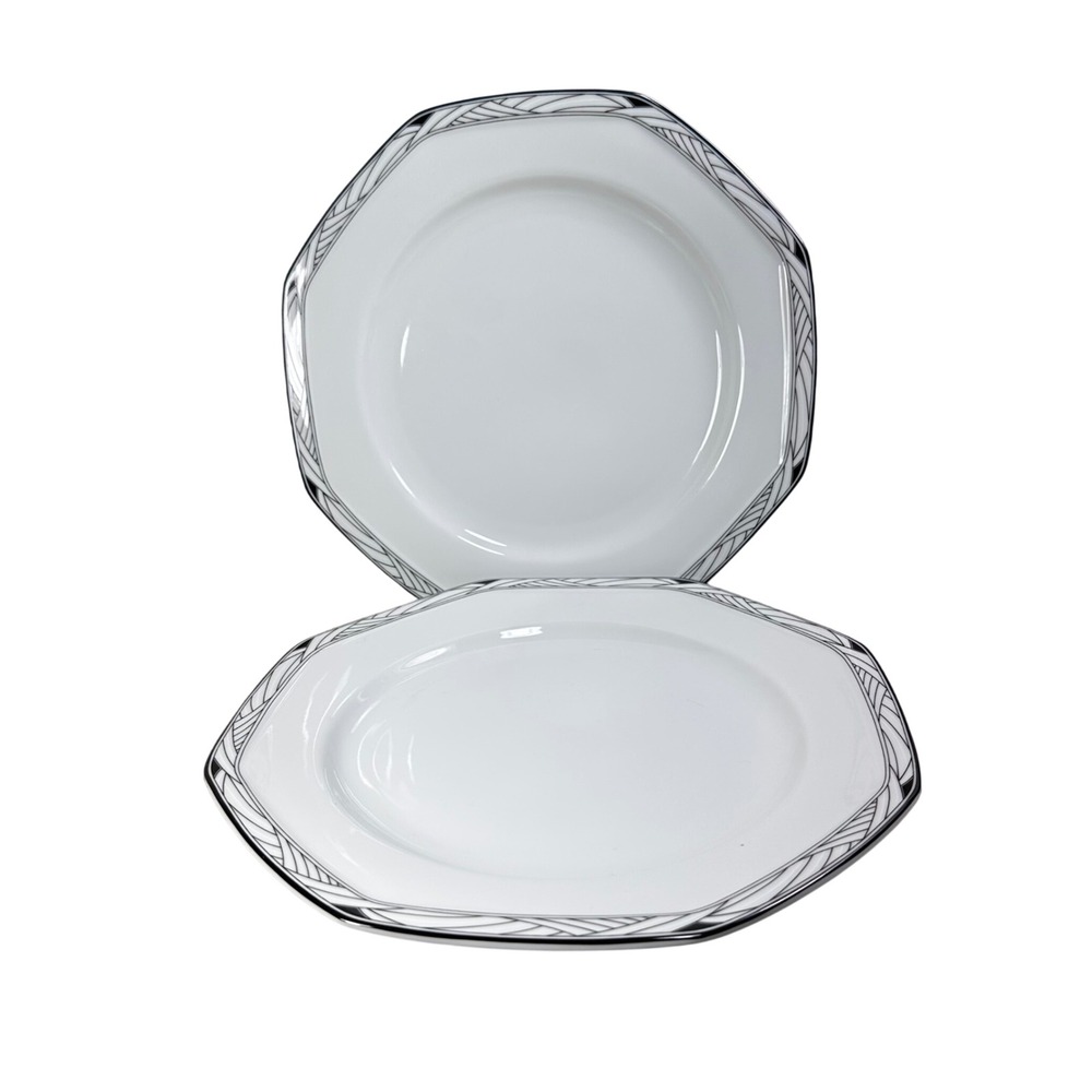 Studio Nova Synthesis Y0031 Octagonal Dinner Plates Black White Set of 2 10.5in‎